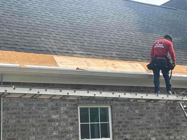 We placed new decking before placing new ice and water shield, underlayment and starter shingles to prevent water damage from the gutters.